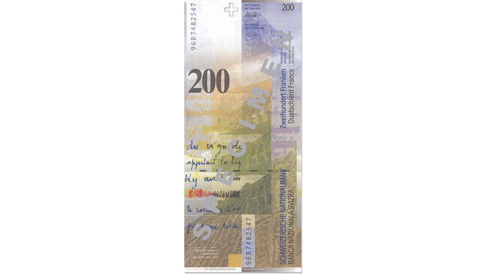 Eighth banknote series, 1995, 200 franc note, back