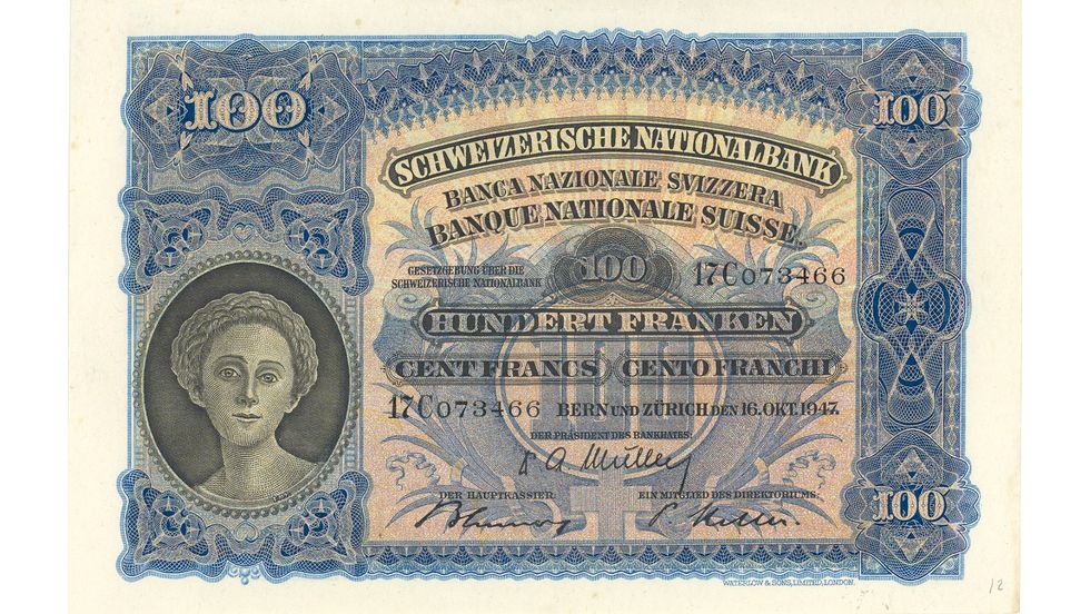 2. Banknotenserie 1911, 100-Franken-Note, Vorderseite