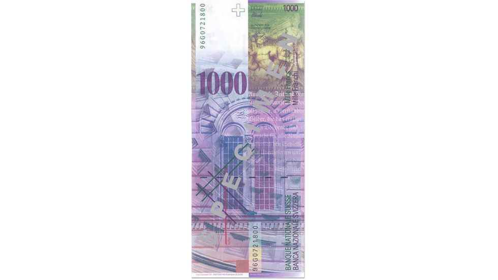 Eighth banknote series, 1995, 1000 franc note, back