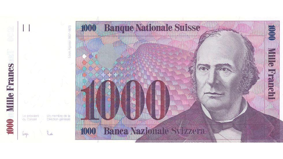 Seventh banknote series, 1984, 1000 franc note, front