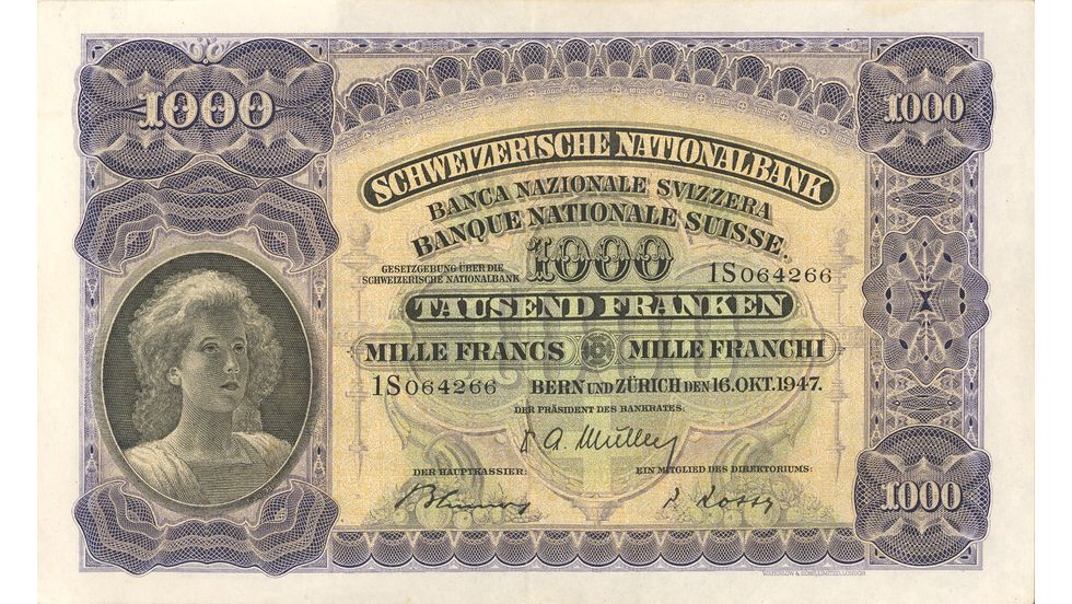 Second banknote series, 1911, 1000 franc note, front