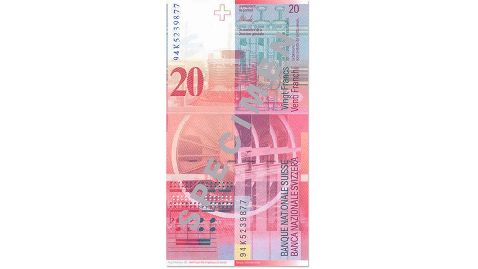 Eighth banknote series, 1995, 20 franc note, back