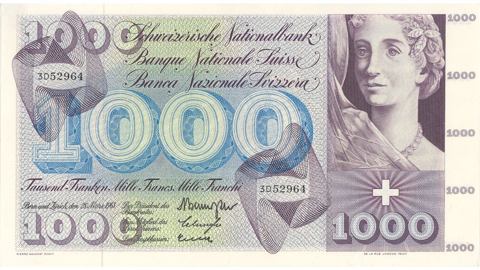 Fifth banknote series, 1956, 1000 franc note, front