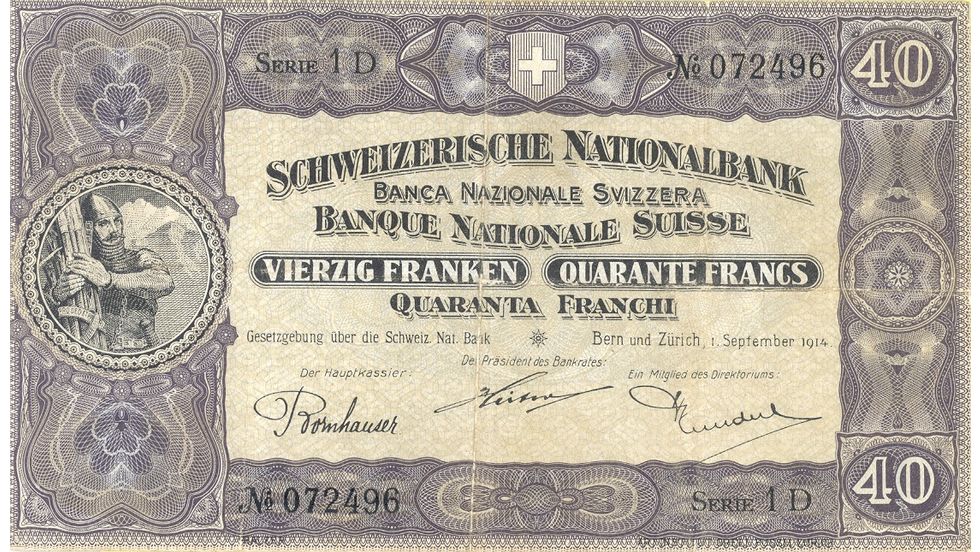 Second banknote series, 1911, 40 franc note, front