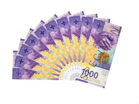 Fan of 1000-franc notes (front)