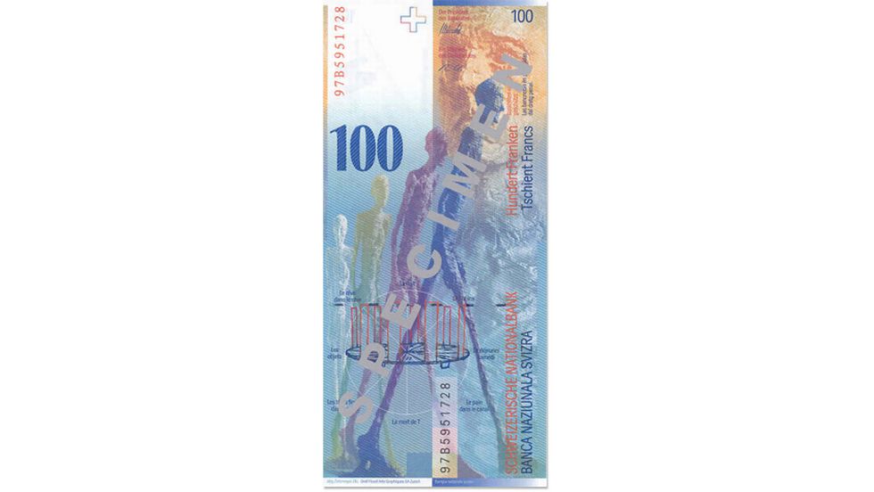 8. Banknotenserie 1995, 100-Franken-Note, Rückseite