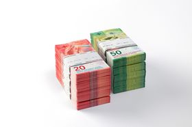 Bundles of 20 and 50 franc notes