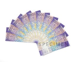 Ventaglio di banconote da 1000 franchi (verso)
