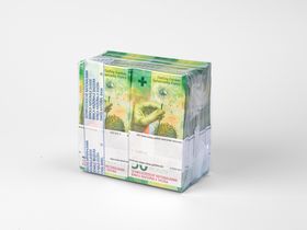 Bundles of vacuum-packed notes (back view)