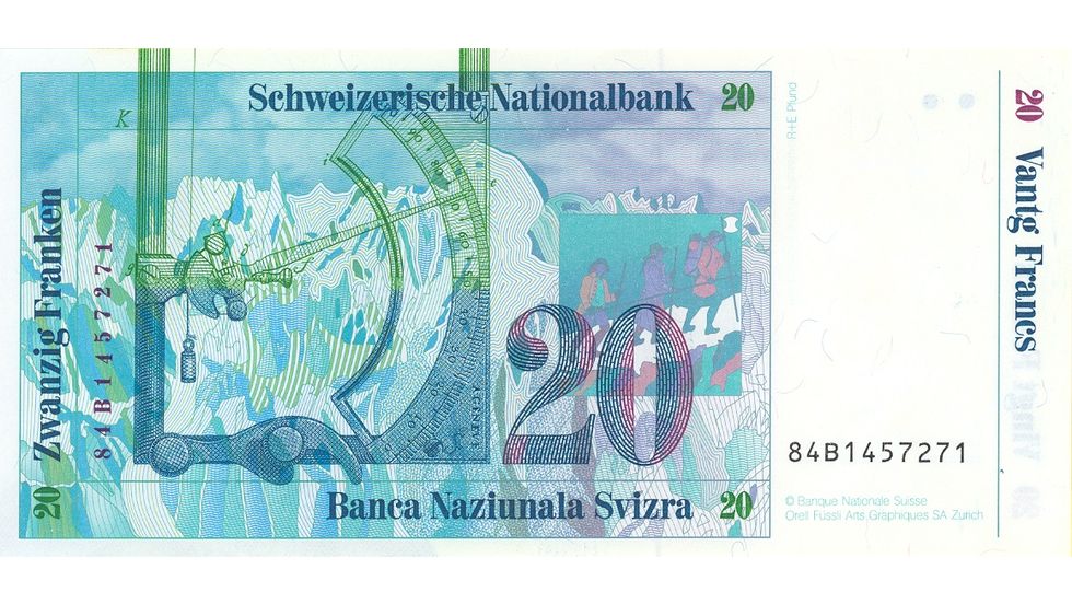 Seventh banknote series, 1984, 20 franc note, back