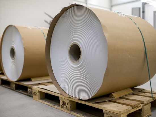 Finished rolls of substrate ready for transport