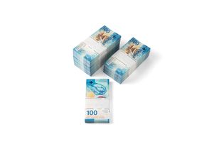 Bundles of 100-franc notes (back)