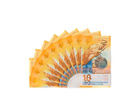 Fan of 10-franc notes (front view)